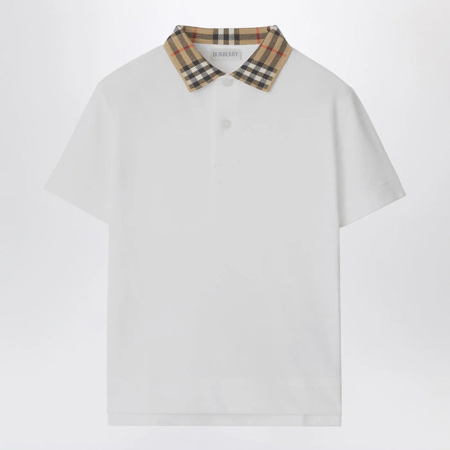 Burberry White polo shirt with Check-pattern collar